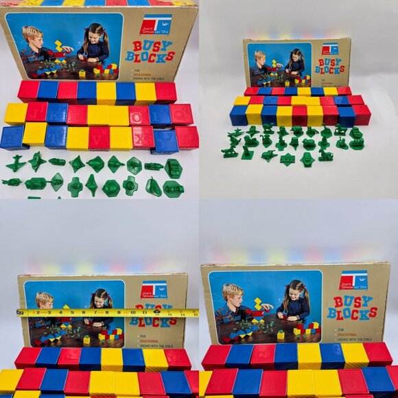 1970s Tupperware ABC Busy Blocks Missing I and R Green Figures Tupper Toys Box - Picture 4 of 16